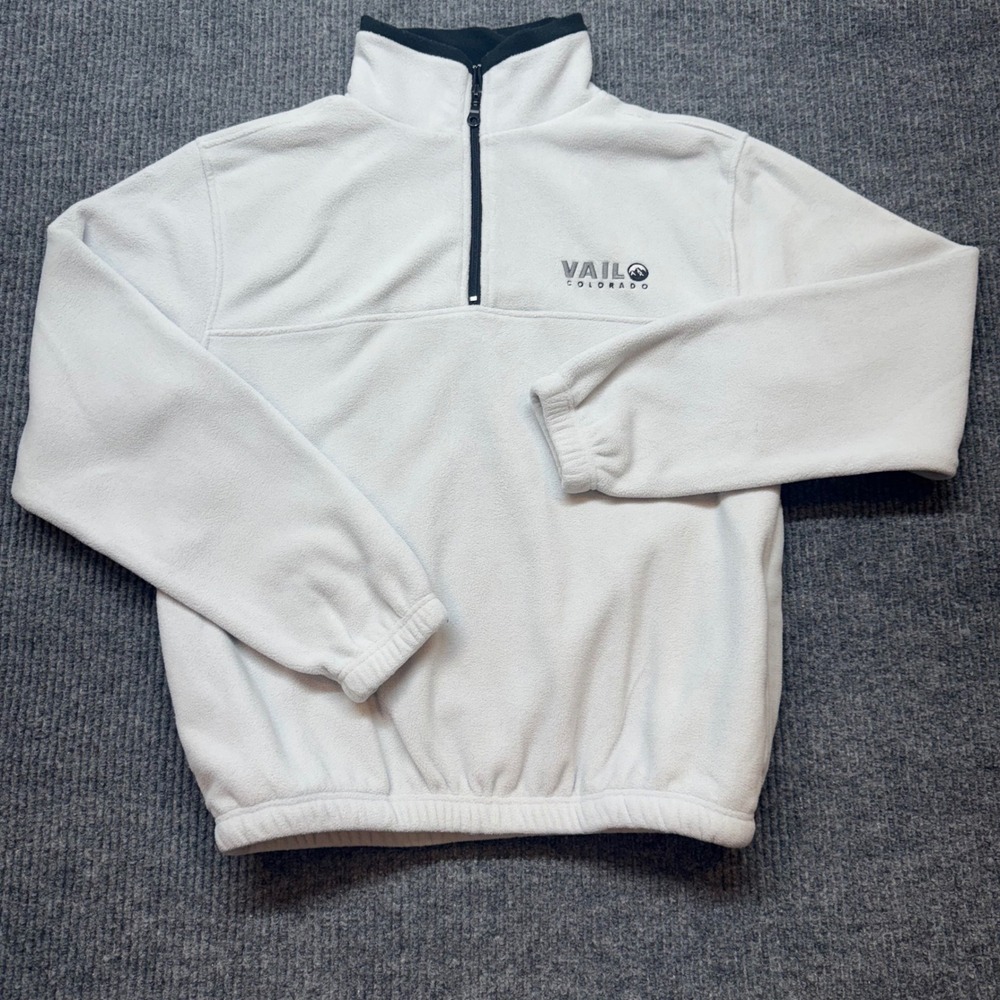 Vail Colorado Quarter Zip Fleece Pullover Mens S White Ski Souvenir Jacket